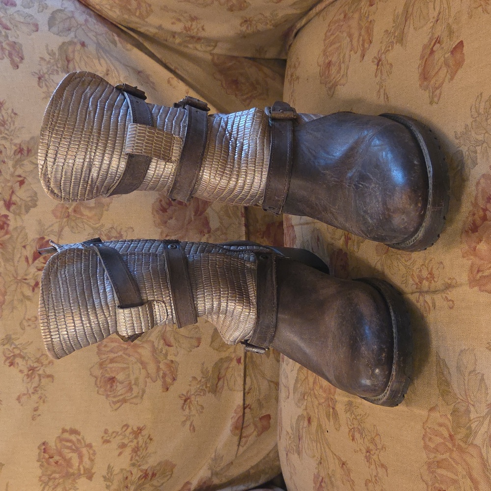 Freebird Metallic Silver and Brown Moto Boots